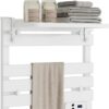 Heated Towel Warmer Rack with Storage Rack and Built-in Timer for Bathroom, Wall Mounted & Freestanding 5-Bar Aluminum Electric Towel Heater with IP34 Waterproof, 131℉ Constant Temperature