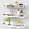 White Floating Shelves Bathroom Shelves Over Toilet Set of 3, Bathroom Organizers and Storage Shelves Wall Mounted, Modern Wood Corner Wall Shelf for Bedroom Closet -White and Dark Grey