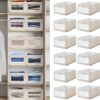 12 Pack Linen Organizers and Storage, Closet Storage Bins Linen Closet Baskets for Organization Foldable Organizer Bins with Clear Window for Organizing Clothing, Beige