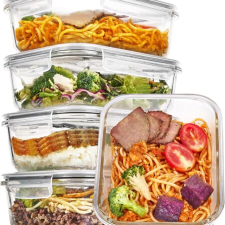 5 Pack 35oz Glass Food Storage Containers with Lids, Meal Prep Containers, Airtight Reusable Lunch Container Set, Safe for Oven, Microwave, Freezer, and Dishwasher