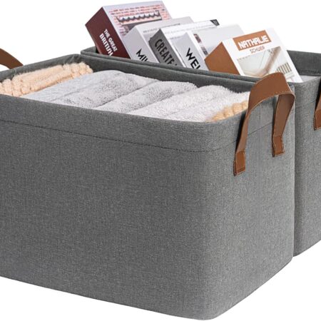 Storage Baskets Large Storage Bins for Organizing, Clothes Storage Bins, Closet Organizers and Storage, Small Laundry Basket for Shelves, 16 ¾" L x 11" W x 9 ¾" H, Grey, 2-Pack