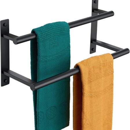 16 Inch Double Towel Bar Bath Towel Racks Bathroom Towel Holder Towel Storage Towel Shelf Wall Mounted Stainless Steel Matte Black