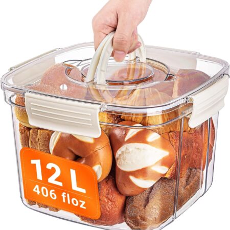 Bread Box for Kitchen Countertop, 12L/406floz Airtight Food Storage Containers with Lids, Flour Container for Homemade Sourdough Bread, Portable with Handle, Clear Plastic