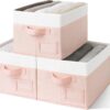 Storage Baskets for Organizing, Fabric Storage Bins for Shelves, Closet Storage Boxs, Clothing Storage and Organization, Decorative Storage Bins, Pink&Ivory, Large, 3-Pack