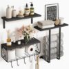 Bathroom Floating Shelves Over Toilet Wall Shelves Set with Towel Storage Rack for Bathroom Organization & Wall Decor(Black)