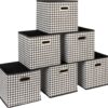 Fabric Storage Bins 6 Piece Set, Houndstooth White and Black