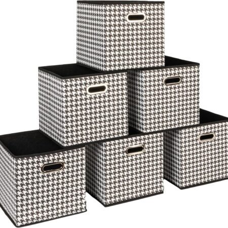 Fabric Storage Bins 6 Piece Set, Houndstooth White and Black