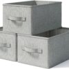 3 Pack Fabric Storage Bins for Shelves | 14.75x10.25x8.25 in Storage Baskets | Fabric Closet Organizers with Handles Home Organization | Linen Clothes Storage Bins | Light Gray