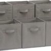 Collapsible Fabric Storage Cubes Organizer with Handles, Sturdy, Gray, 10.5-x-10.5-x-11-inch, Pack of 6
