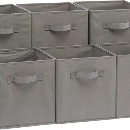 Collapsible Fabric Storage Cubes Organizer with Handles, Sturdy, Gray, 10.5-x-10.5-x-11-inch, Pack of 6